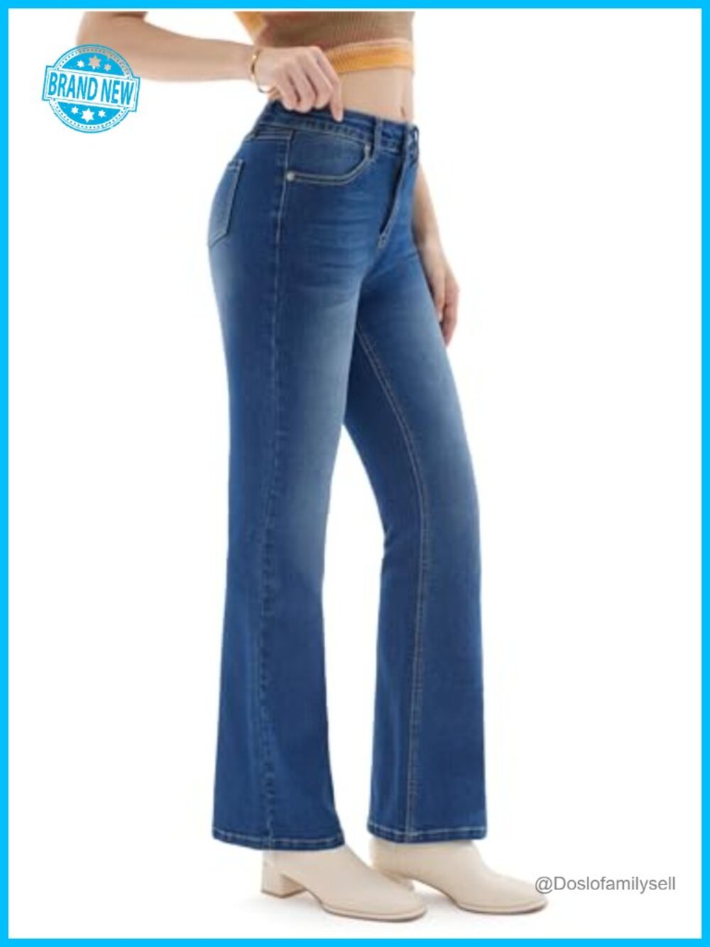 Petite High Waisted Stretch Flare Bootcut Jeans Cotton Blend Denim